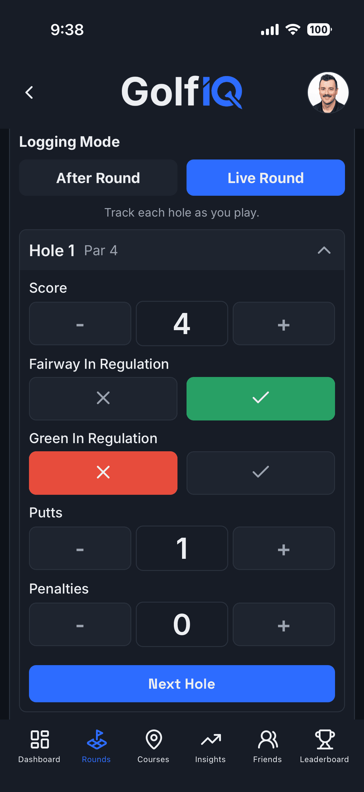 GolfIQ Add Round - Live Round